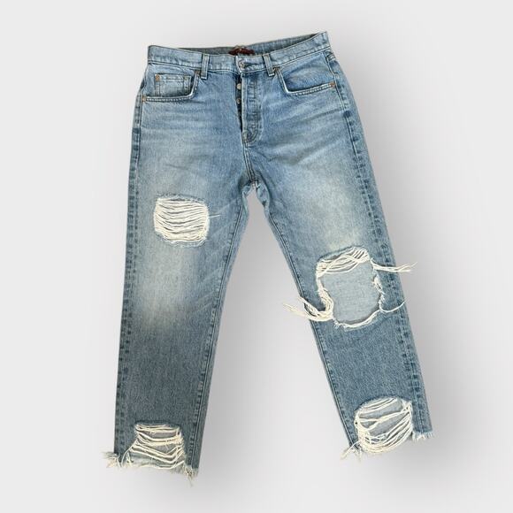 7 for all Mankind distressed high waistedted straight jeans - Picture 1 of 4